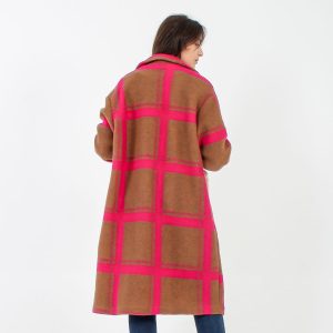 Checked coat with fur pockets