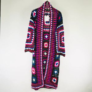 Long multicolor crochet cardigan