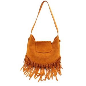 Leather bag with colored fringes